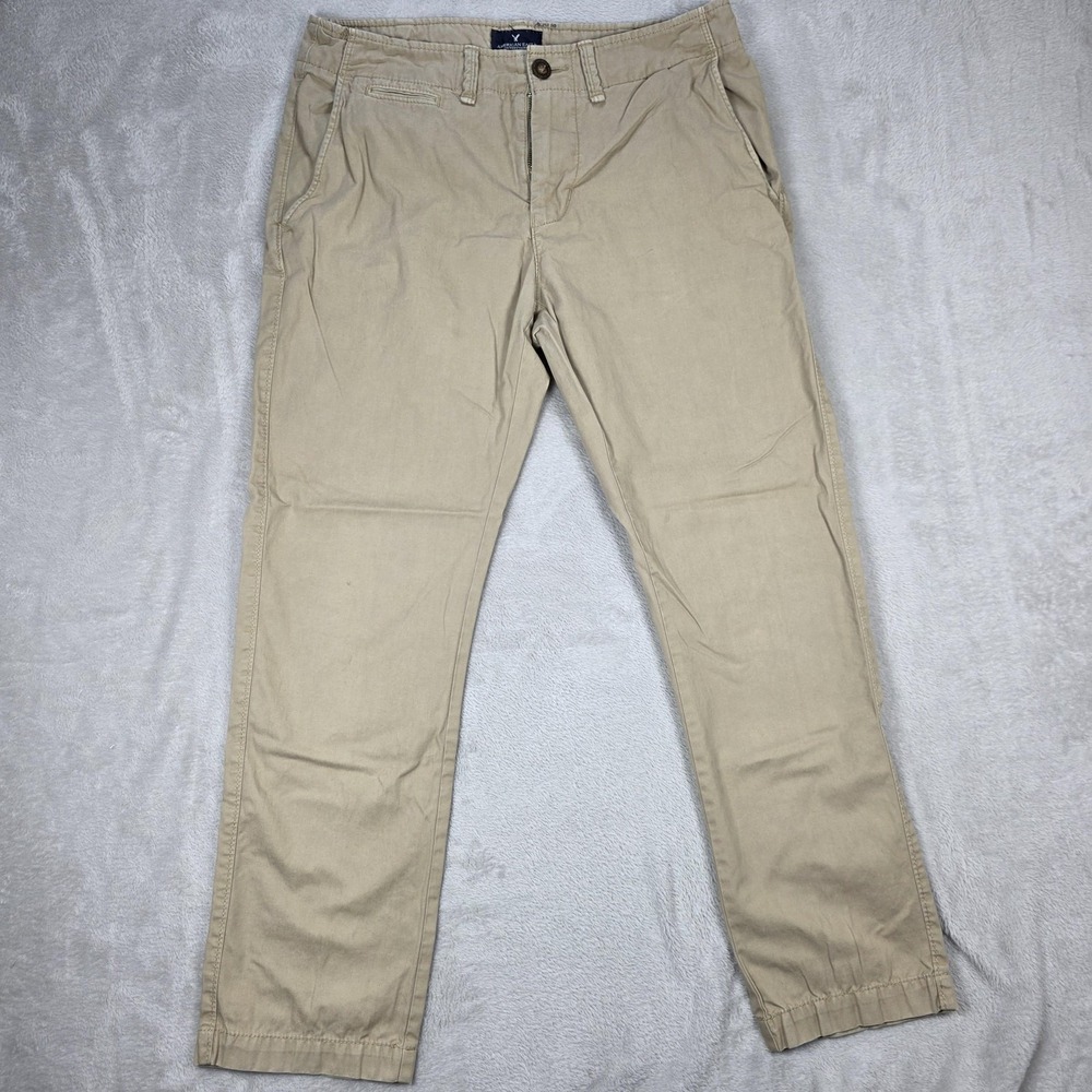American Eagle Pants Mens 32x30 Khaki Slim Straight Beige Casual Cotton‎ Chinos